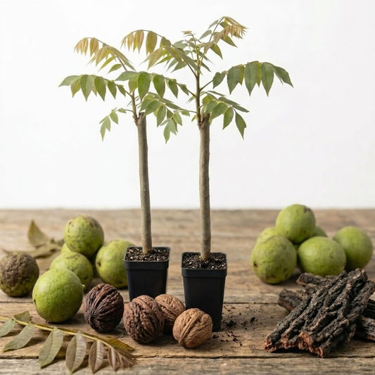 2 Black Walnut Tree, 12-18 Inch Tall in 4 Inch Pot, Juglans Nigra Native Hardwood Tree, Edible Nut Bearing Shrub for Backyard and Timber