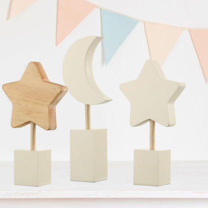 Barydat 3 Pcs Boho Nursery Shelf Decor Wooden Moon and Star Nursery Decor Set Cute Bohemian Children Kids Decoration for Boys Girls Farmhouse Bedroom Kindergarten Classroom Playroom Bookshelf