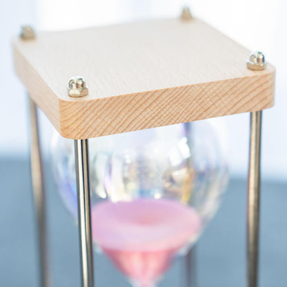 Large 60-Minute Hourglass Sand Timer,Pastel Macaron Glass & Natural Oak Wood Base, Modern Minimalist Office Home Desktop Decor (Macaron Pink)