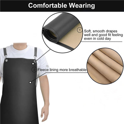 SHEOMERN Waterproof Rubber Apron, 43" Anti-Tear Heavy Duty Vinyl Adjustable Thicker Cross Back Dishwasher Apron for Restaurant Dishwashing, Butcher, Lab Work, Dog Grooming Black