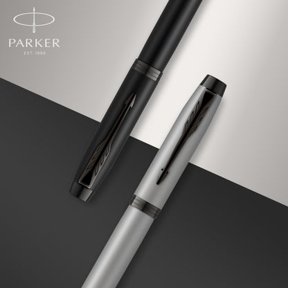 Parker IM Fountain Pen, Black Lacquer with Gold Trim, Fine Nib, Blue Ink Refill, Elegant Gift Box