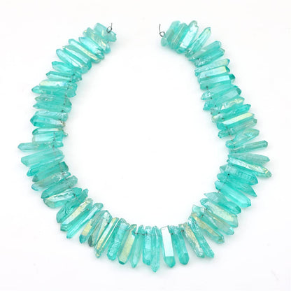 BEADIA Light Green Titanium Coated Crystal Quartz Spike Point Stick Beads Rough 1.0"-1.5" for Jewelry Making 15 Inch/Strand