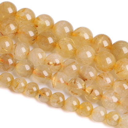 8MM 45PCS Natural Stone Golden Rutile Quartz Beads Gemstone 2A Grade Actinolite Semi Precious Crystal Loose Beads for Jewelry Making DIY Bracelet Necklace 1 Strand