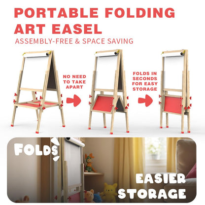 Joyooss Art Easel for Kids Easel, Foldable Toddler Easel for Painting Double Sided Whiteboard & Chalkboard, Standing Drawing Board with Paper Roll Children Easel for Kids Ages 2-4 4-8 8-12