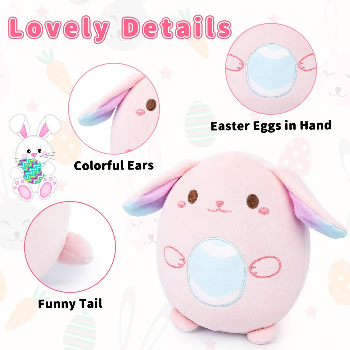 Hagusahuo Easter Stuffed Animal Bunny Plush, 8inch Pink Easter Bunny Stuffed Animal with Egg for Kids, Cute Easter Basket Stuffers Soft Rabbit Doll Toy Gift for Girls Boys Party Favors