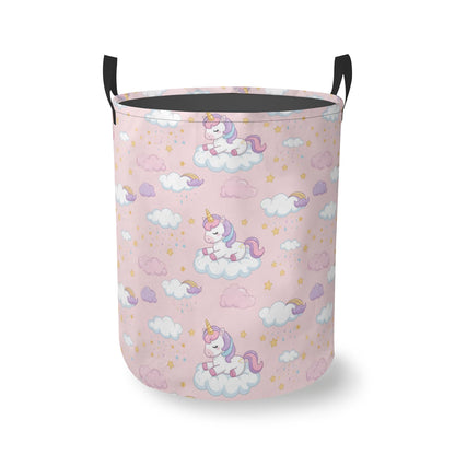 Cute Pink Unicorn Round Laundry Hamper Storage Basket Toys Clothes Organizer Bin For Home Bathroom Bedroom Dorm Nursery