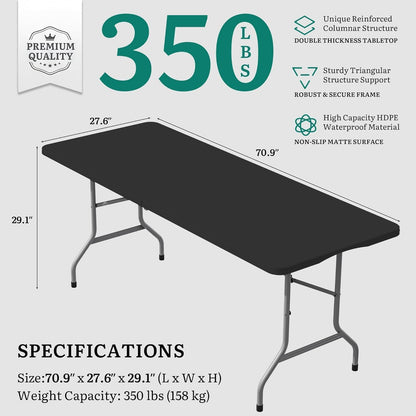 YITAHOME 6ft Folding Table w/1.38" Thick Tabletop Heavy Duty, Portable Outdoor Folding Table w/Carrying Handle for Camping Picnic Parties/Indoor Events, Black
