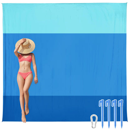 AlphaBeing Beach Blanket Waterproof Sandproof, Extra Large Beach Mat for 1–8 Adults, Oversized Picnic Blanket with 4 Stakes & Storage Bag, Essential Beach Gear for Travel (ThreeBlue, 79“×83”)