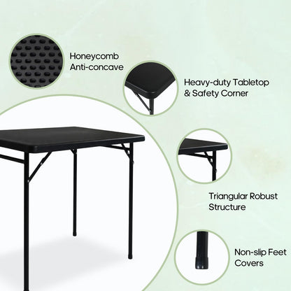 3ft Rectangular Folding Table for All-Occasion, Foldable Table with HDPE Tabletop and Steel Legs, Durable and Stable Small Folding Table, Perfect for Camping, Picnic, Party, Indoor & Outdoor, Black