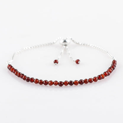 Thecraftman Natural Red Garnet Gemstone Round Beads Bolo Bracelet, Chakra Healing Crystals, Silver Plated, Adjustable Slider, Gift for Women, Birthday, Handmade, Adjustable Bracelets (Red Garnet)