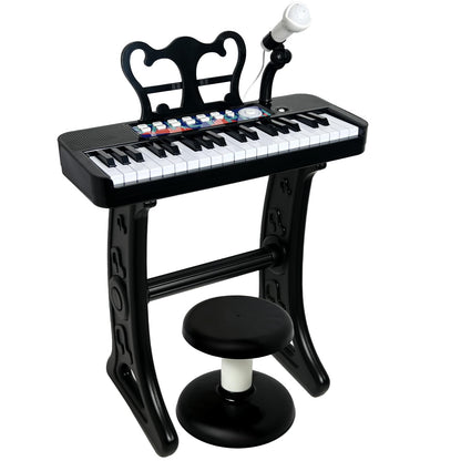 Love&Mini Piano Toy for Kids - 37 Keys Piano Keyboard Toy with Stool and Microphone, Black Electronic Musical Instrument Birthday Gift for Kids 3 4 5 6 7 8 Years Old Boys and Girls