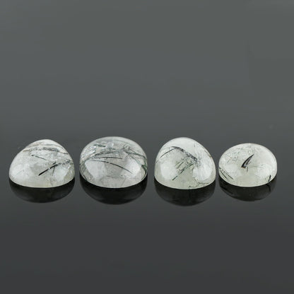 CRYSTALIS Wholesale 4pcs Natural Green Rutile Quartz Loose Gemstone Bulk Cabochons Jewelry Making Supply, Chakra & Healing Polished Stones, Wire Wrapping, DIY, Gem Collection