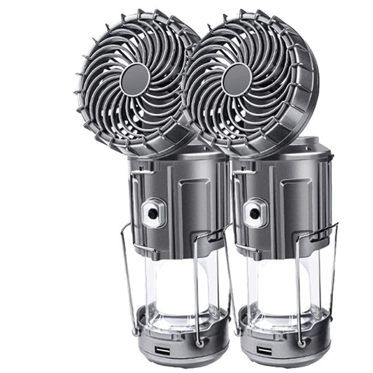SupBri 2Pack Solar Camping Lantern with Fan, 3-Way Power Source,Rechargeable Lanterns for Power Outages, Camping Lights for Tent Hurricane Emergency Camping Gear Must Haves