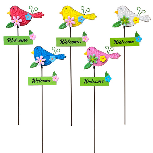 KEDONCHEN 5Pack Metal Bird Decorative Garden Stakes,15.9 Inch Metal Garden Decor for Outside for Spring Decor, Shaking Head Yard Art Garden Decorations for Outdoor Lawn Pathway Patio