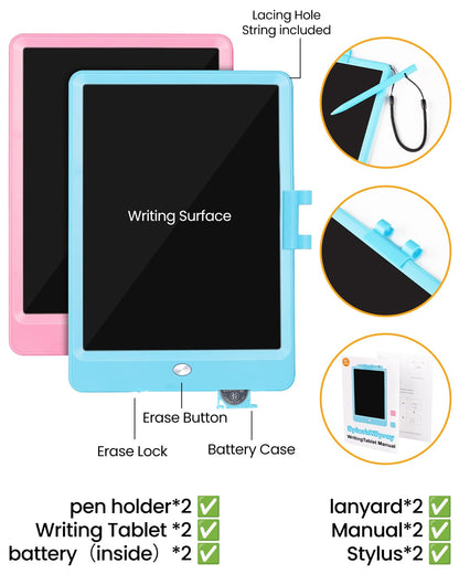 SplashNSpray Writing Tablet, 2pack LCD Drawing Tablet for Kids, Colorful Toddler Doodle Board, Erasable Reusable Electronic Drawing Pads, Educational and Learning Toy for 3+ Years Old Kids 8.5inch