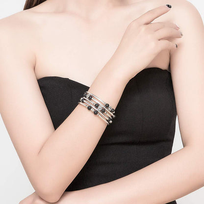 BULINLIN Wrap Bangle Rose Bead Bracelet - Beaded Bracelet with Natural Agate Stone Gifts For Women(01-Lava black)