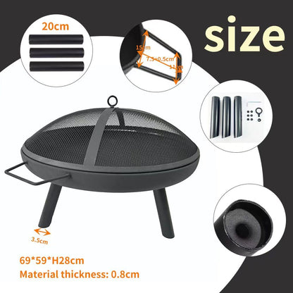 23inch Portable Fire Pit with Fire Poker and Spark Screen, 2 in 1 Small Round Outdoor Fireplace for Outside Heating, Bonfire Party, Camping, Backyard, Patio, Garden, RV Trip