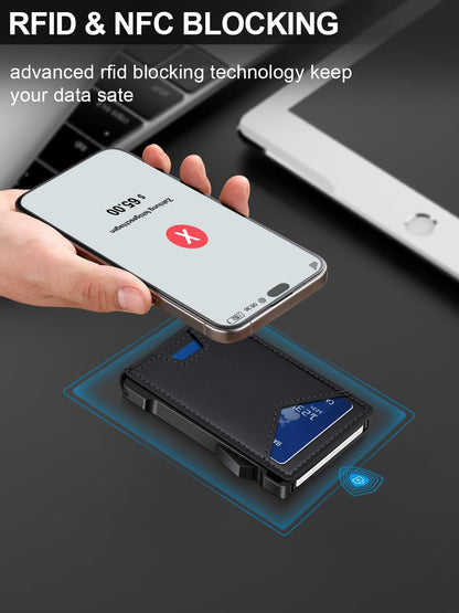 Wallet for Men RFID Wallet with 2 ID Windows & Money Clip, Slim Pop Up Card Holder for 10-12 Cards, Bifold Minimalist Smart Wallet for Front Pocket, Compact Metal Credit Card Holder, Gifts for Men