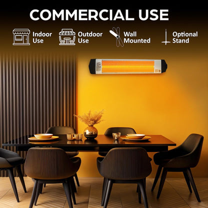 Econat 1500W Infrared Heater, Wall or Ceiling Mount, Indoor/Outdoor Electric Patio Heater, Adjustable Thermostat, Silver