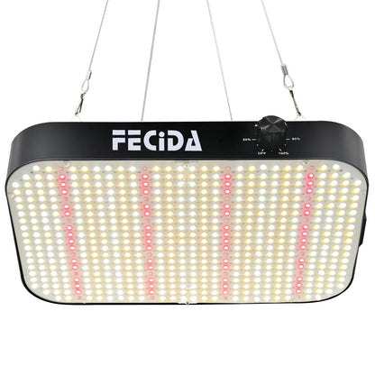 FECiDA 600W Equivalent LED Grow Light, 65W True Power Full Spectrum Plant Light, 0–100% Dimmable, Daisy Chain, Quiet Cooling Fan for Indoor Plants Seedling Veg Bloom