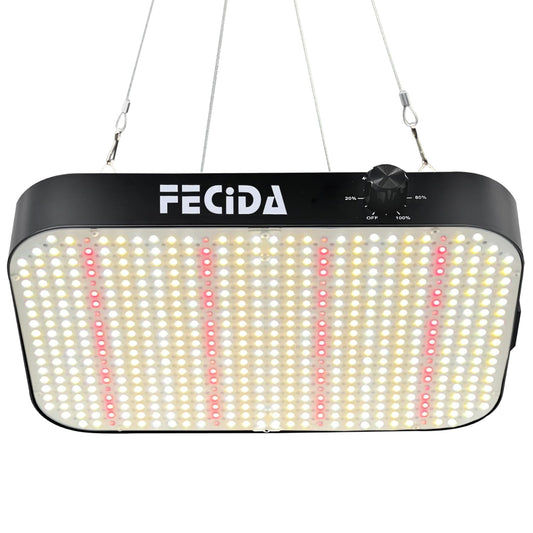 FECiDA 600W Equivalent LED Grow Light, 65W True Power Full Spectrum Plant Light, 0–100% Dimmable, Daisy Chain, Quiet Cooling Fan for Indoor Plants Seedling Veg Bloom