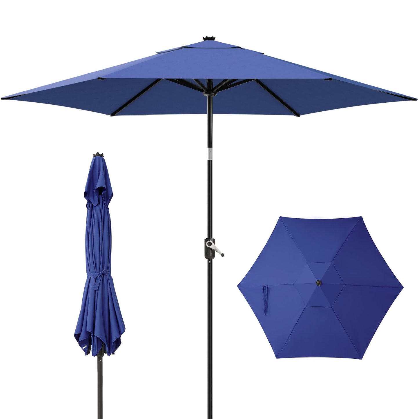 CROWN SHADES 9 Ft Patio Umbrella - Polyester Outdoor Umbrella with 30° Push Button Tilt, Patented Edge Connection Design for Patio, Pool, Garden & Table, UV Resistent