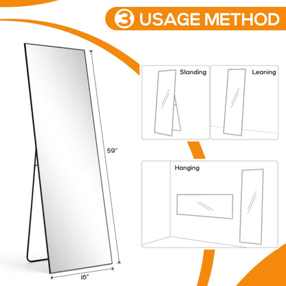 Aidoly Mirror Full Length, Upgraded 16"x59" Body Wall Mirrors with Shatter-Proof Glass, Floor Standing, Hanging or Leaning, Tall Mirror with Stand Aluminum Alloy Frame for Bedroom Cloakroom