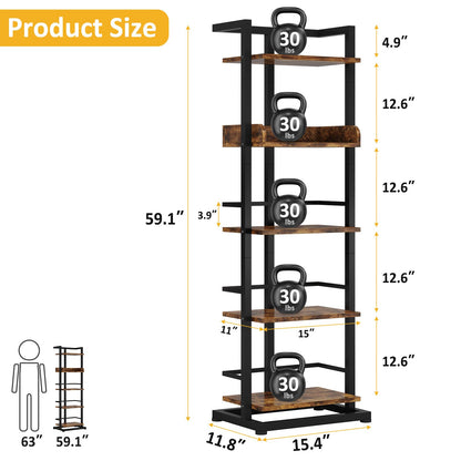 Hosfais Book Shelf Narrow Bookshelf: 5 Tier Wood Bookcase with Metal Edge Protection Industrial Modern Bookshelf Book Storage Organizer for Living Room Bedroom Home Office (Rustic Brown)