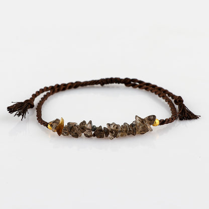 NJCRAFT Natural Smoky Quartz Chips Bracelet for Women | Smoky Quartz Gemstone Chip Adjustable Braided Bracelet (Approx. 6 Carat) | Handmade Slider Rope Bracelet 6+4 Inch | Minimalist Jewelry Gift