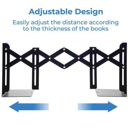 M&G Adjustable Bookends Book Ends for Shelves, Metal Bookend for Heavy Books, Desk Magazine File Organizer Holder Extends up to 20in, Book Stopper for Home, Office, Classroom (Black)