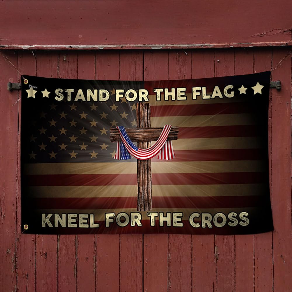 FLAGWIX 4th of July Decorations - Stand For The Flag Kneel For The Cross Grommet Flag QNK105GF, 3x5 ft., No Flag Pole Rings - Heavy Duty Flags High Density Polyethylene, Durable Indoor Outdoor