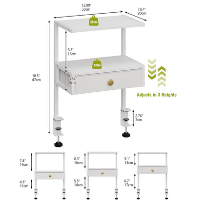 VENNQD Clamp On Desk Shelf, 2-Tier Desktop Organizer, Wood Desktop Supplies Tabletop Book Storage Rack with Adjustable Shelves for Table Working and Gaming Accessories, White