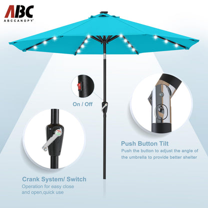 ABCCANOPY Durable Solar Led Patio Umbrellas with 32LED Lights 10FT (Turquoise)