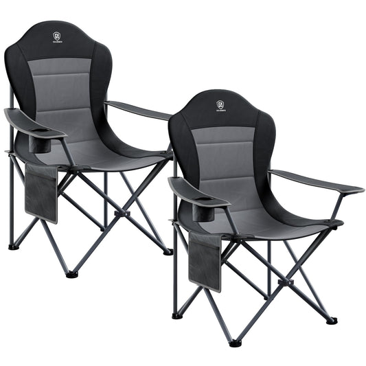 EVER ADVANCED Folding Camping Chair with High Back Padded 2 Pack Oversized Portable Lawn Chairs Lightweight Sturdy Steel Foldable Outdoor Camp Chair for Adults, Black