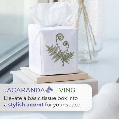 Jacaranda Living Square Tissue Box Cover, Linen/Cotton Fabric Tissue Holder, Decorative Cloth Tissue Cube Cover, Holiday Designs (Ivy & Holly Wreath)