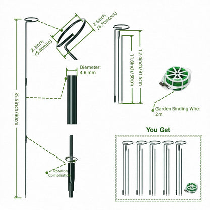 6 Sets Durable Metal Plant Stakes - 12/25/36 Inch Steel Plant Support Garden Stakes Sticks, Indoor Outdoor Plant Poles for Tomato, Orchid, Lily, Peony, Amaryllis, Flowers & Vegetables