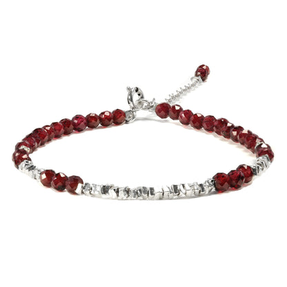 TAGREVO Natural Garnet Crystal Cut Bead Bracelet, 925 Silver Faceted Gemstone Jewelry for Women, Handmade Chakra Design Gift for Birthday Christmas Daily Wear