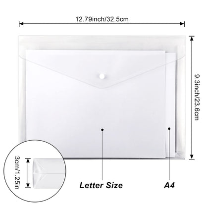 EOOUT 24pcs Clear Envelopes, Expandable Folders for Documents and Waterproof Folders with Snap Closure, A4 Size Letter Size, for School and Office Supplies