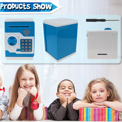 Yoego Kids Money Bank, Electronic Piggy Banks, Great Gift Toy for Kids Children, Auto Scroll Paper Money Saving Box Password Coin Bank,Perfect Toy Gifts for Boys Girls (Blue White)
