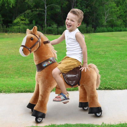 WondeRides Ride on Horse Riding Horse Pony Cycle Toy, 30.1 Inch Height Riding Pony Ride Plush Rocking Mechanical Walking Animal with Wheels No Battery Size 3 for Kids 3 to 4 Years M345