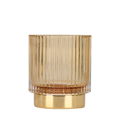DASITON Makeup Brush holder Organizer,Crystal Cosmetic Makeup Brush Glass Brushes Storage Holder, Vintage Make Up Brush Cup Pen Pencil Holder striped vase(Coffee S)