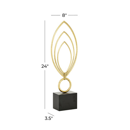 CosmoLiving by Cosmopolitan Metal Abstract Decorative Sculpture Home Decor Statue with Black Base, Accent Figurine 8" x 4" x 24", Gold