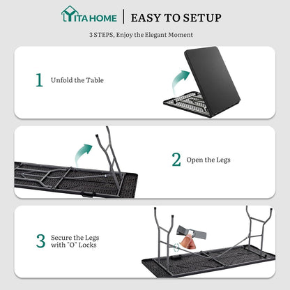 YITAHOME 6ft Folding Table w/1.38" Thick Tabletop Heavy Duty, Portable Outdoor Folding Table w/Carrying Handle for Camping Picnic Parties/Indoor Events, Black