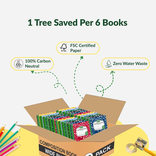 EcoNama Composition Notebooks Pack of 10 Wide Ruled 200 Pages (100 Sheets) 9.75"x7.5" Carbon Neutral Recyclable Paper Eco-Friendly School & Office Supplies For Students and Professionals Assorted Color