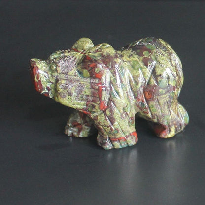 HLbshi Hand Carved Mixed Gemstone Crystal Bear Figurine Animal Carving Statue Home Decor 1.5'' (Dragon Blood Jasper)