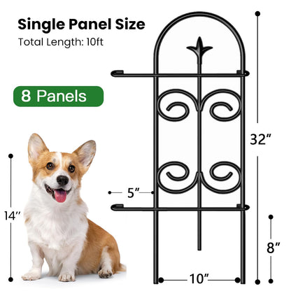 AMAGABELI 8 Panels 32in(H)×10ft(L) Decorative Garden Fence No Dig Rustproof Metal Pre-Linking Fence Panels Garden Edging Border Animal Barrier Fencing for Flower Beds Yard Patio Outdoor Decor Black