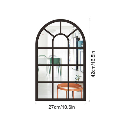 Arched Window Wall Mirror Wall Decorative Mirror Rustic Wood Acrylic Simple Wall Decor Windowpane Arch Mirror for Farmhouse, Black