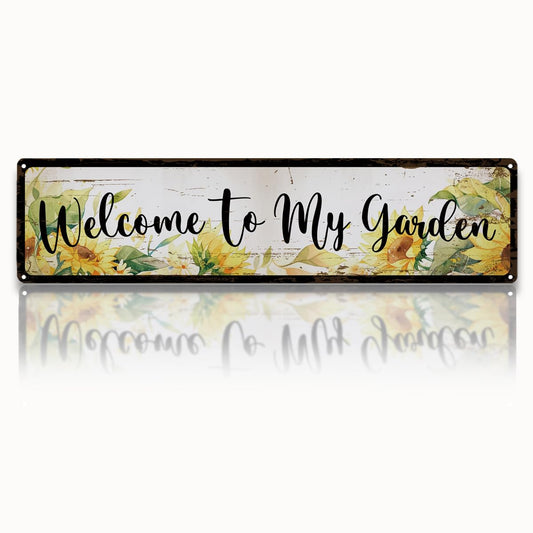 Rustic Garden Signs, Welcome to My Garden Sign, Sunflower Floral Vintage Farmhouse Outdoor Wall Art, for Porch Patio Fence Door, Ideal for Gardening Lovers, 15.7 x 3.9 Inches
