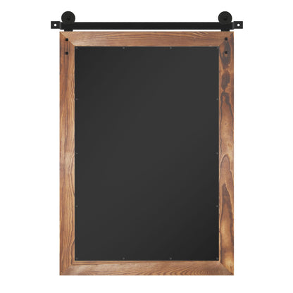 COGOOD Farmhouse Barn Door Wall Mirror - 25" X 38" Rustic Wood Framed Mirror for Bathroom, Living Room, Entryway Wall Decorative (Brown)