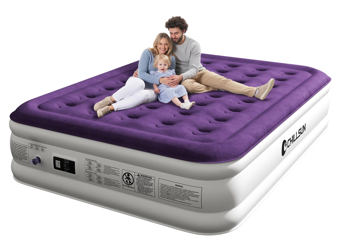 CHILLSUN Queen Air Mattress With Built in Pump, 18" Raised Upgraded Inflatable Mattress Blow up Mattress, Strong Support Puncture Resistant Air Bed for Camping Home&Guests, Colchon Inflable 650lbs Max